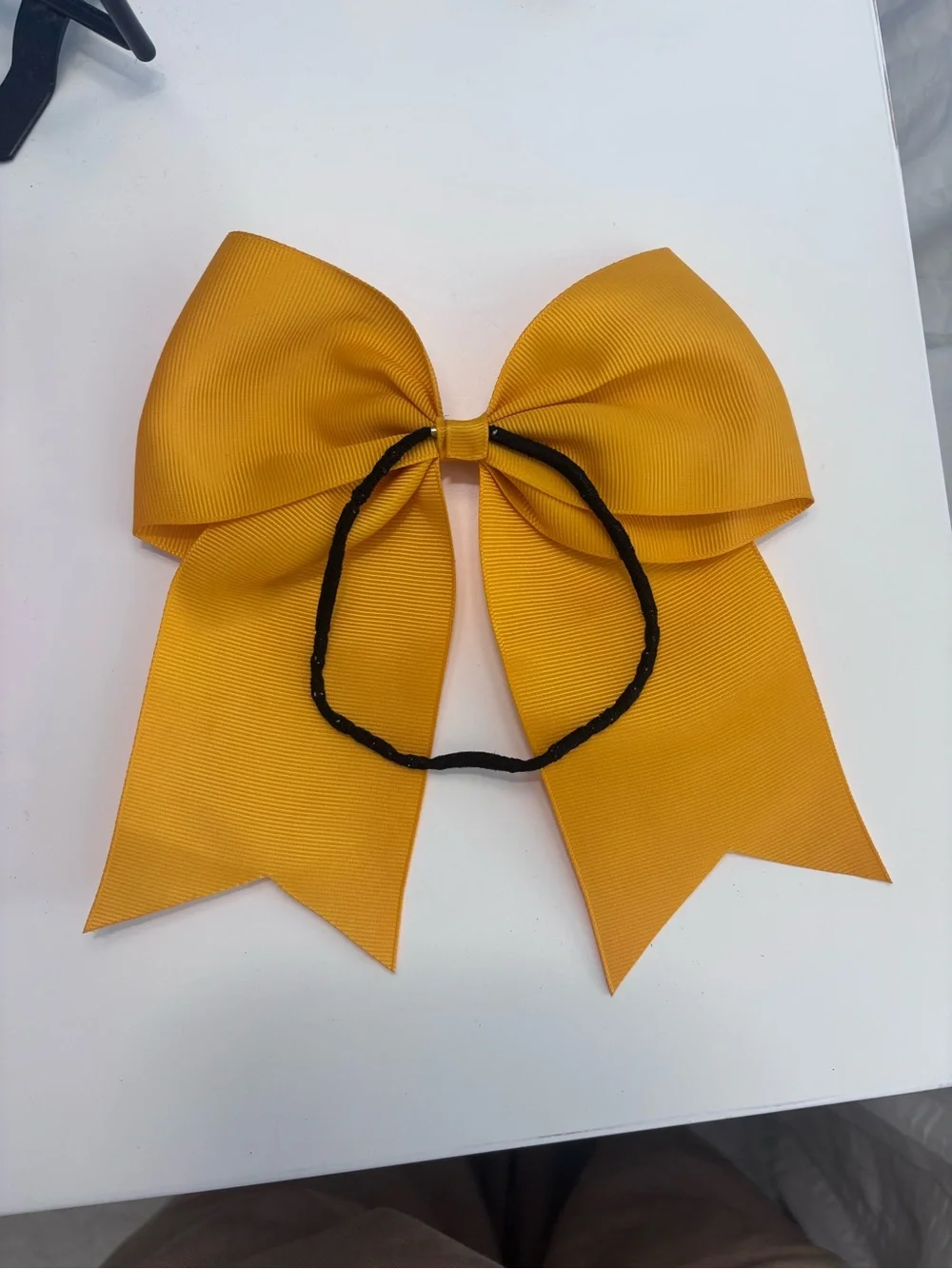 Gold Cheer Hair Bow with Ponytail Holder